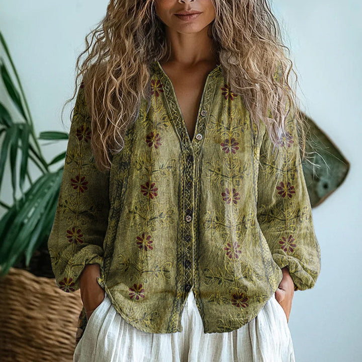 Petra | Embroidered Blouse With V-Neck And Long Sleeves For Women