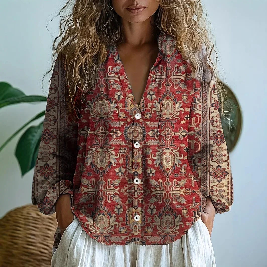 Petra | Embroidered Blouse With V-Neck And Long Sleeves For Women