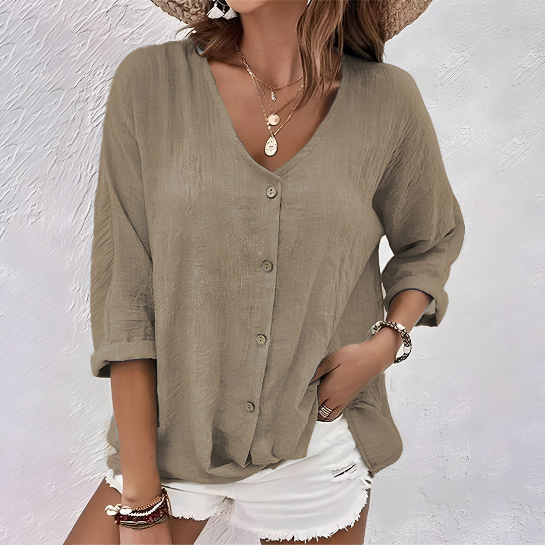 Tara | Button-Down Blouse With V-Neck For Women