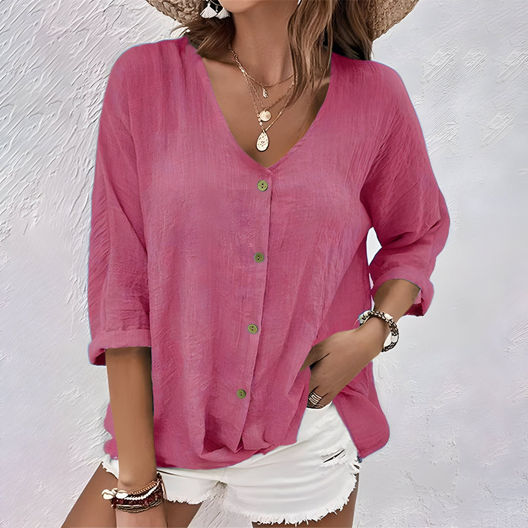 Tara | Button-Down Blouse With V-Neck For Women