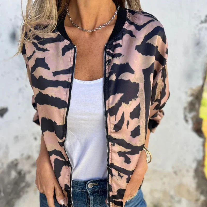 María - Zebra Print Zip-Up Bomber Jacket