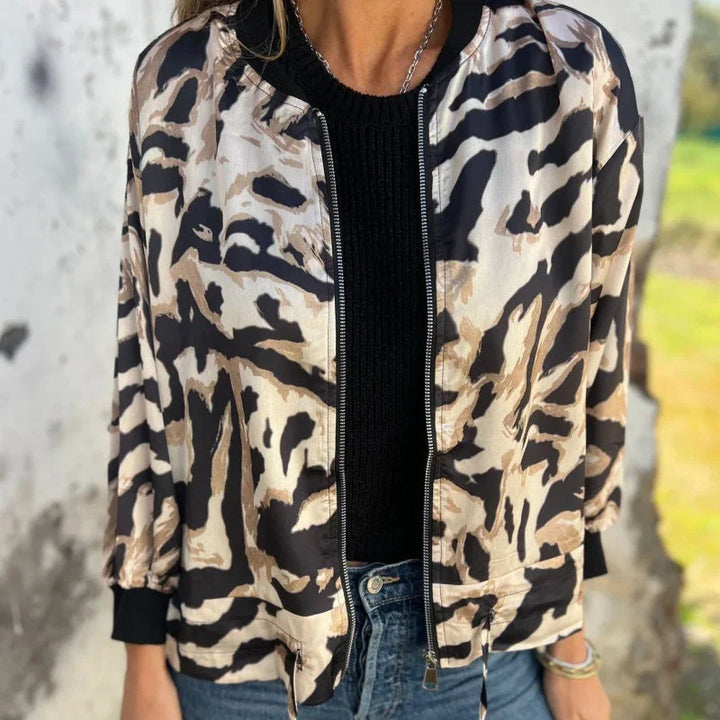 Maríssa -Maria - Zebra Print Zip-Up Bomber Jacket