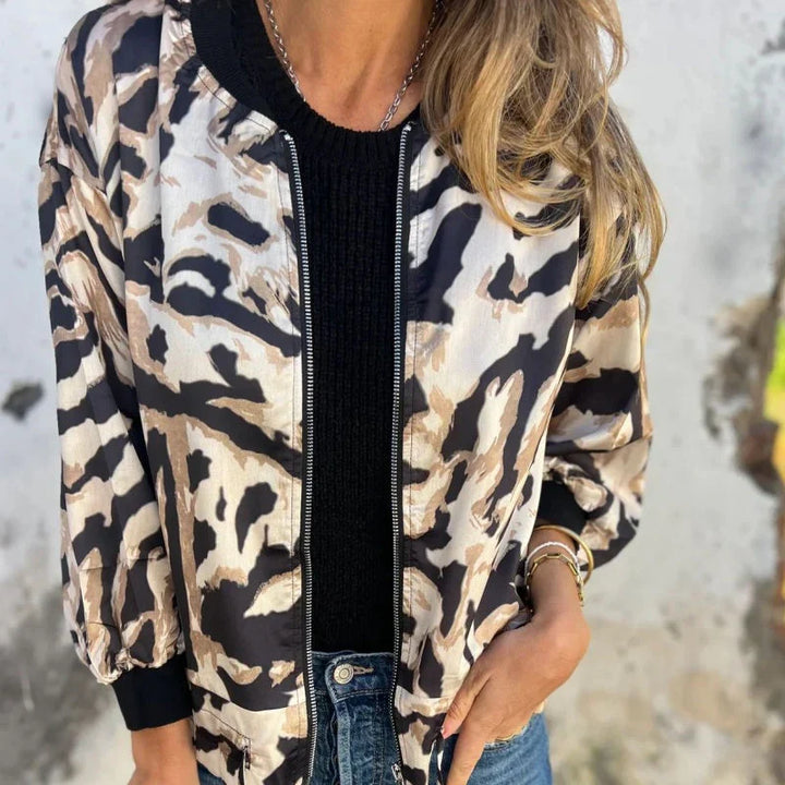 María - Zebra Print Zip-Up Bomber Jacket