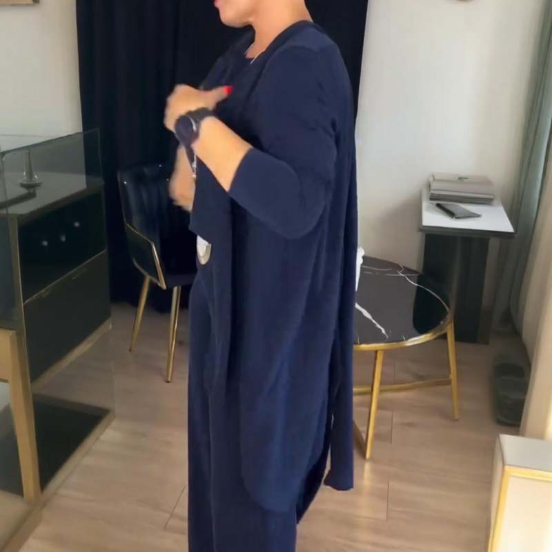 Elegant 3-piece set with longline cardigan, top and trousers