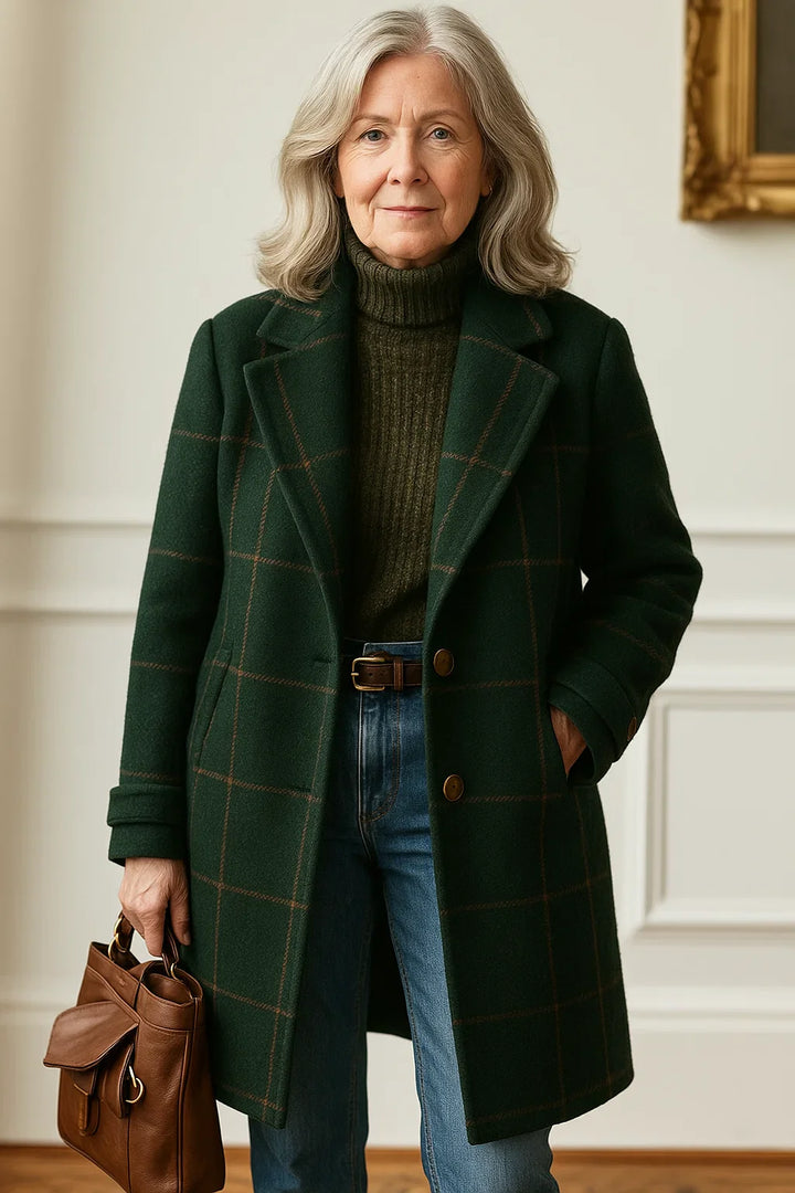 Wendy-Women's Retro Lapel Plaid Tweed Coat