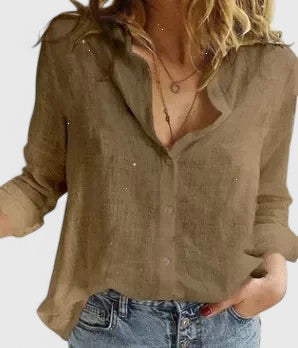 Harper | Lapel Collar Linen Button-Down Shirt For Women