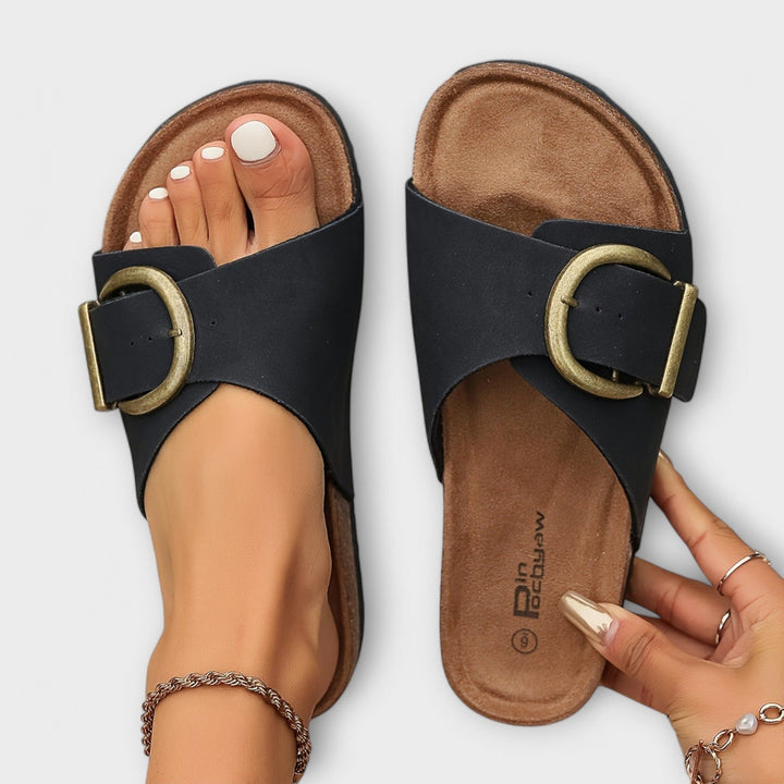 Dakota | Open Toe Buckle Slide Sandals For Women