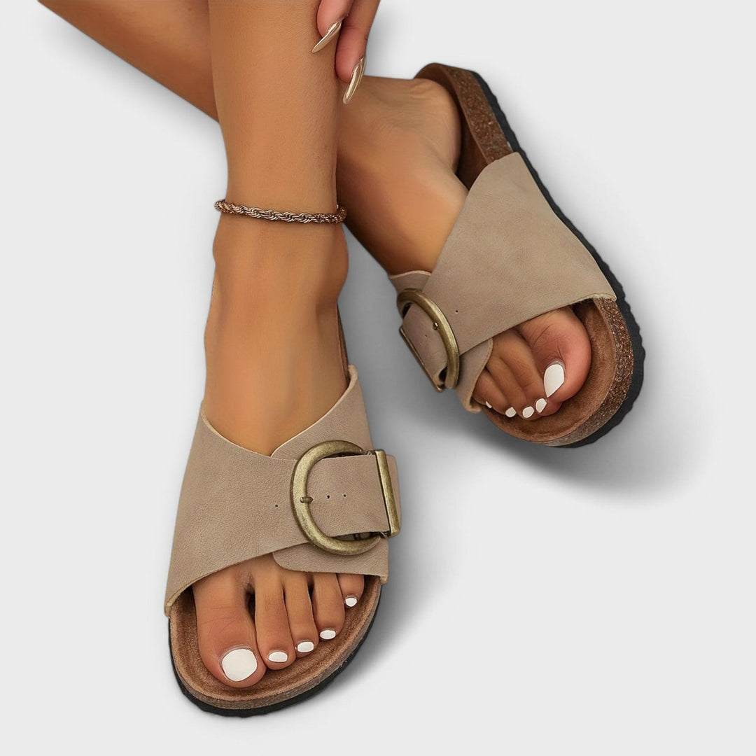 Dakota | Open Toe Buckle Slide Sandals For Women