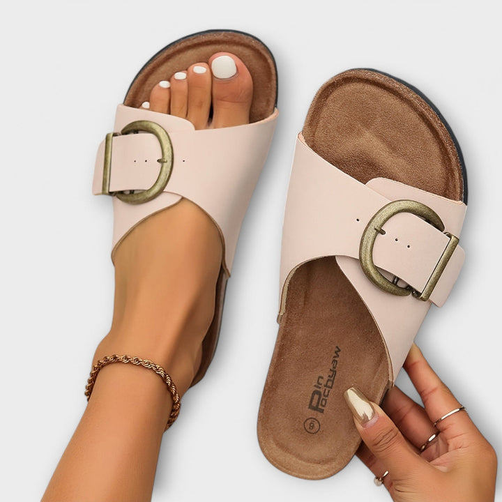 Dakota | Open Toe Buckle Slide Sandals For Women