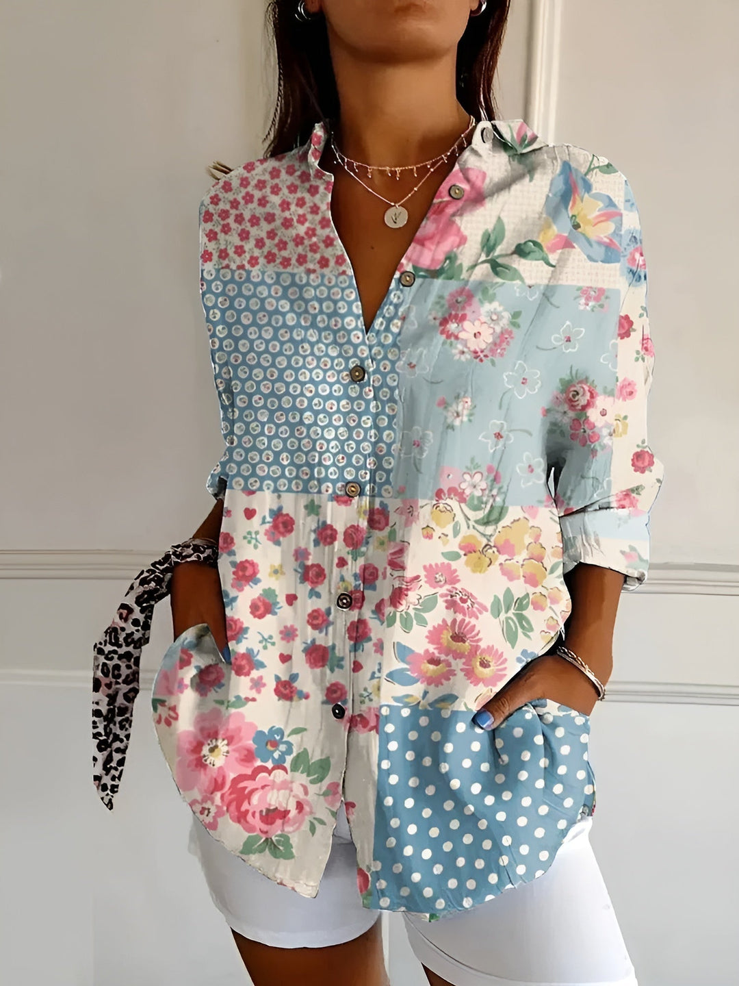 Beth | Button-Up Blouse With Split Neck And Oversized Fit For Women