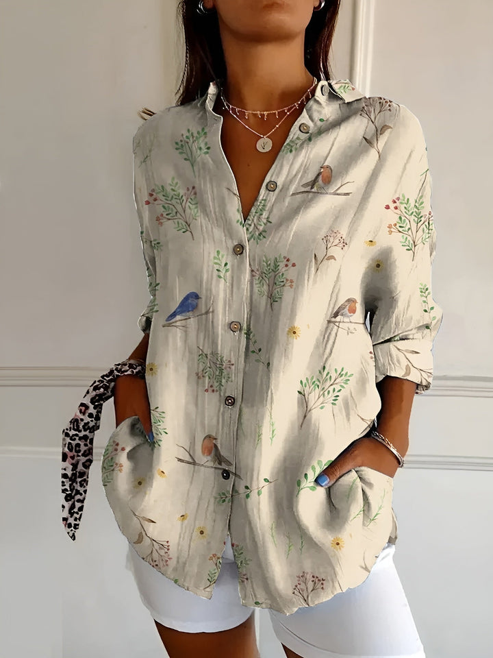Beth | Button-Up Blouse With Split Neck And Oversized Fit For Women