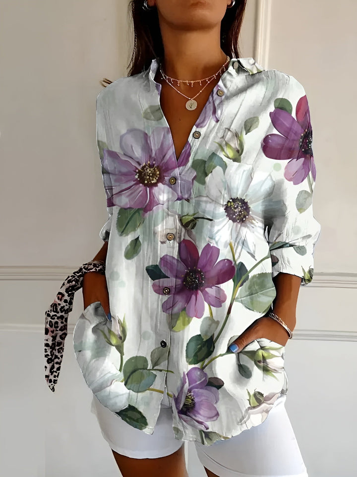 Beth | Button-Up Blouse With Split Neck And Oversized Fit For Women