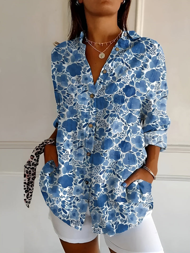 Beth | Button-Up Blouse With Split Neck And Oversized Fit For Women