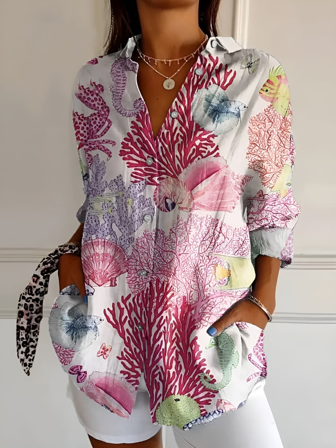 Beth | Button-Up Blouse With Split Neck And Oversized Fit For Women