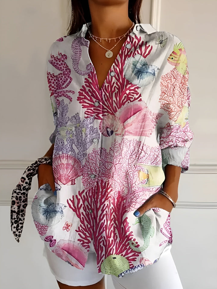 Beth | Button-Up Blouse With Split Neck And Oversized Fit For Women